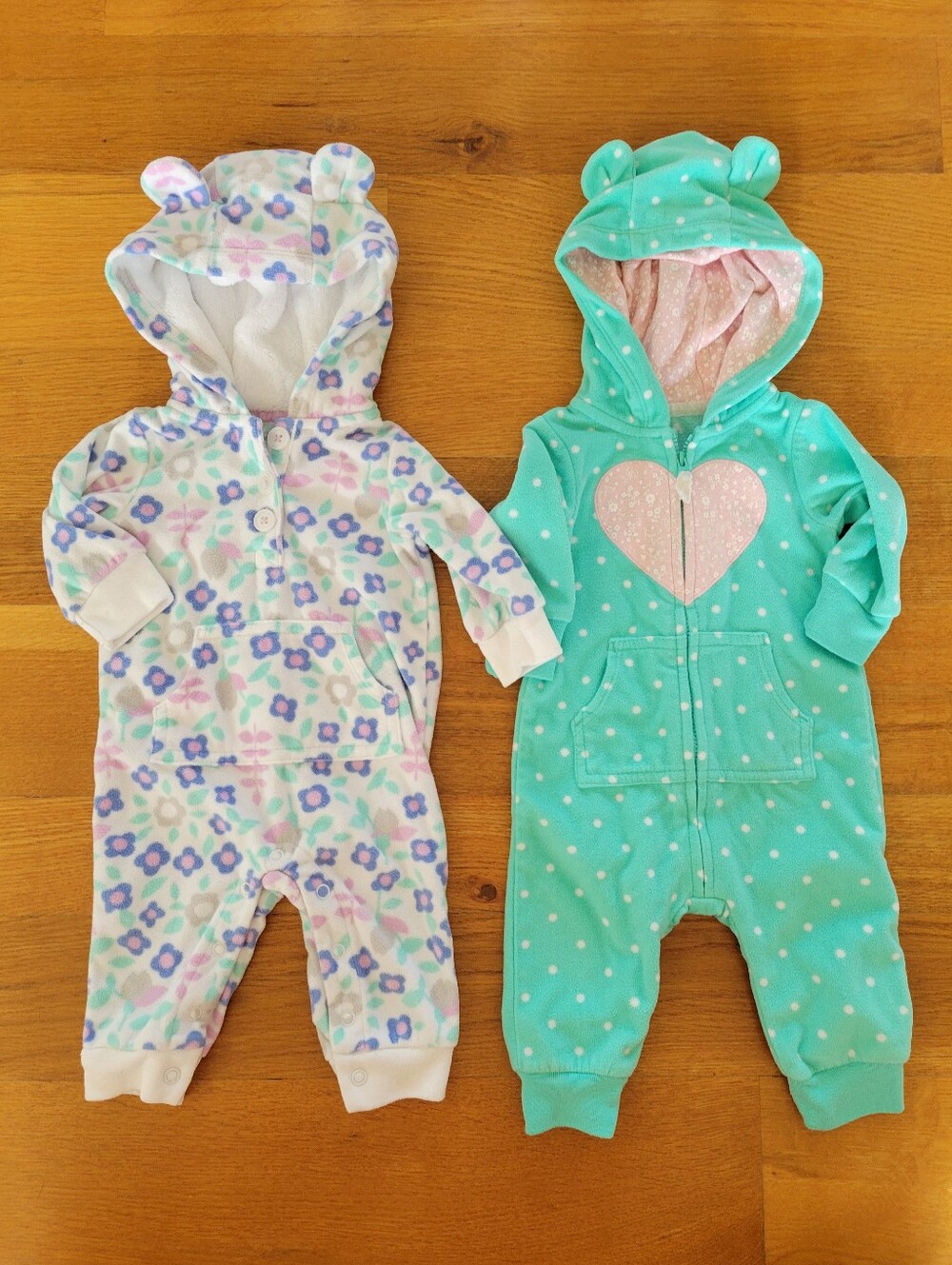 Baby girls size 3 months fleece one piece outfit bundle
